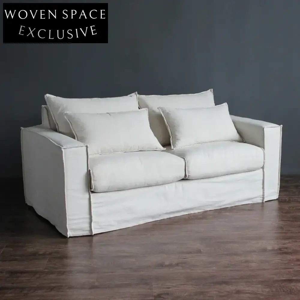 Modern White Linen Slipcovered 3-Seat Sofa for Living Room Furniture Decor