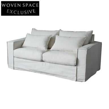 Modern White Linen Slipcovered 3-Seat Sofa for Living Room Furniture Decor