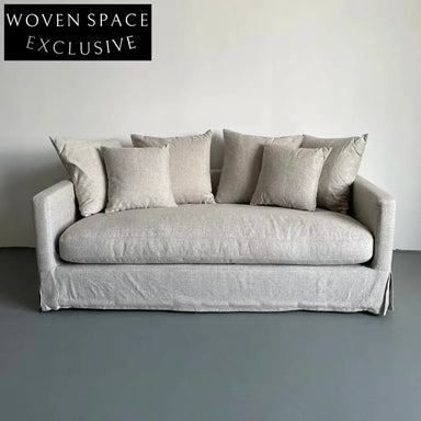 Modern White Linen Fabric Sofa Couch with Pillows - Living Room Furniture