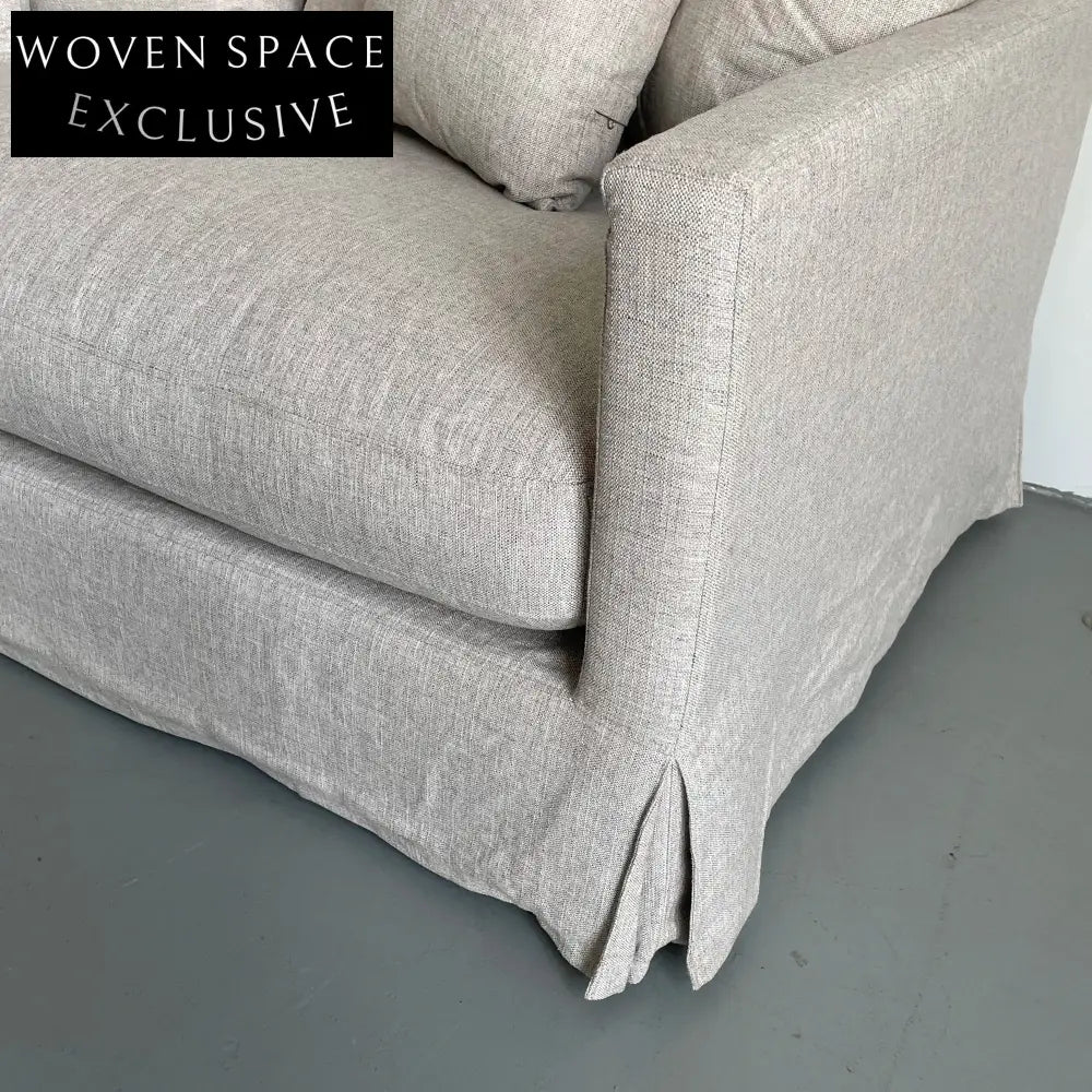 Modern White Linen Fabric Sofa Couch with Pillows - Living Room Furniture