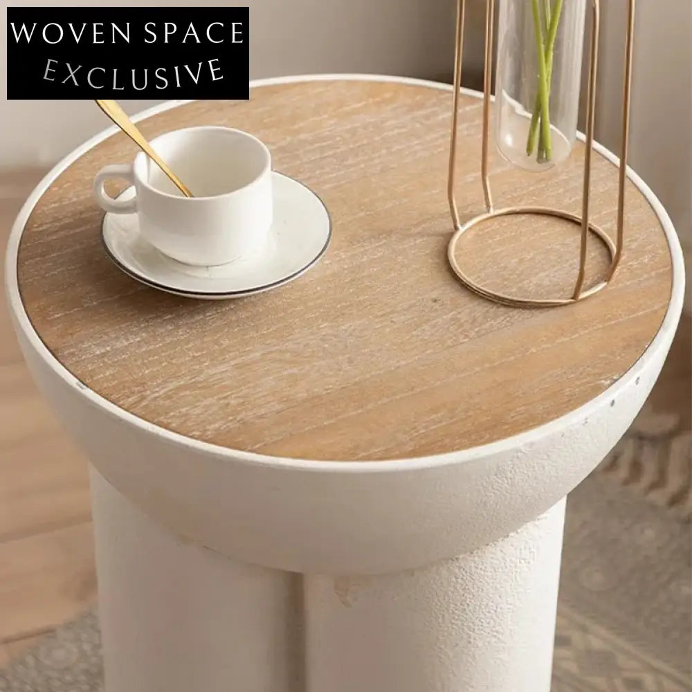 Modern White Magnesium Oxide Wood Top Small Round End Table