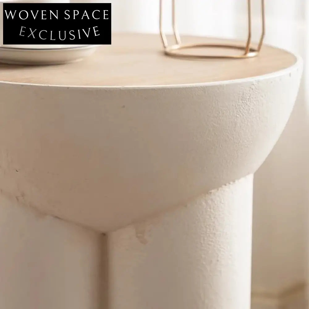 Modern White Magnesium Oxide Wood Top Small Round End Table