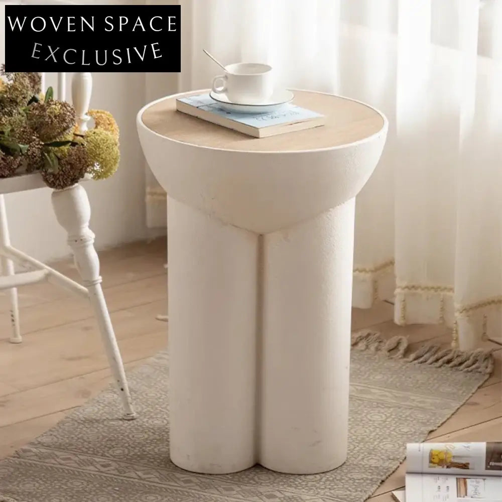 Modern White Magnesium Oxide Wood Top Small Round End Table