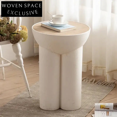 Modern White Magnesium Oxide Wood Top Small Round End Table