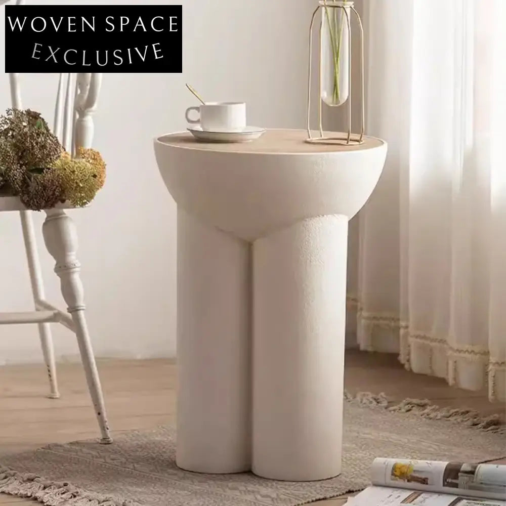 Modern White Magnesium Oxide Wood Top Small Round End Table