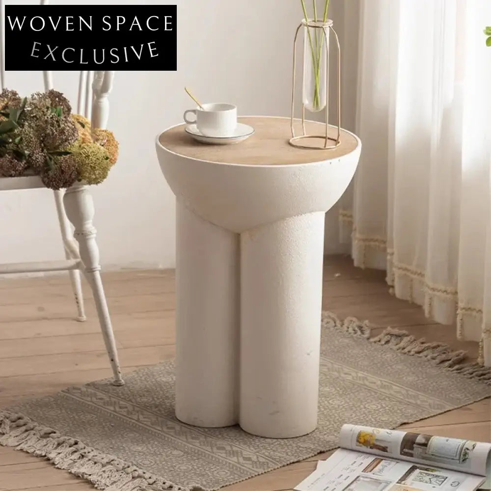 Modern White Magnesium Oxide Wood Top Small Round End Table