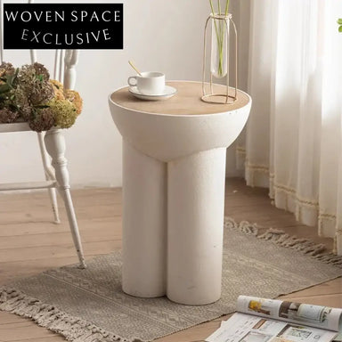 Modern White Magnesium Oxide Wood Top Small Round End Table