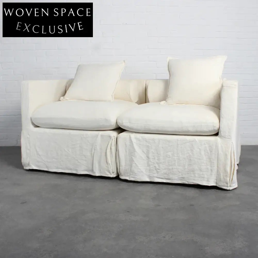 Elegant Modern White Slipcover Three-Seat Sofa Couch Set for Living Room