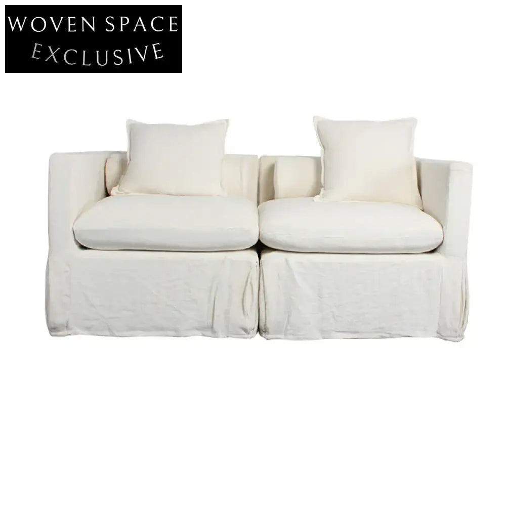 Elegant Modern White Slipcover Three-Seat Sofa Couch Set for Living Room