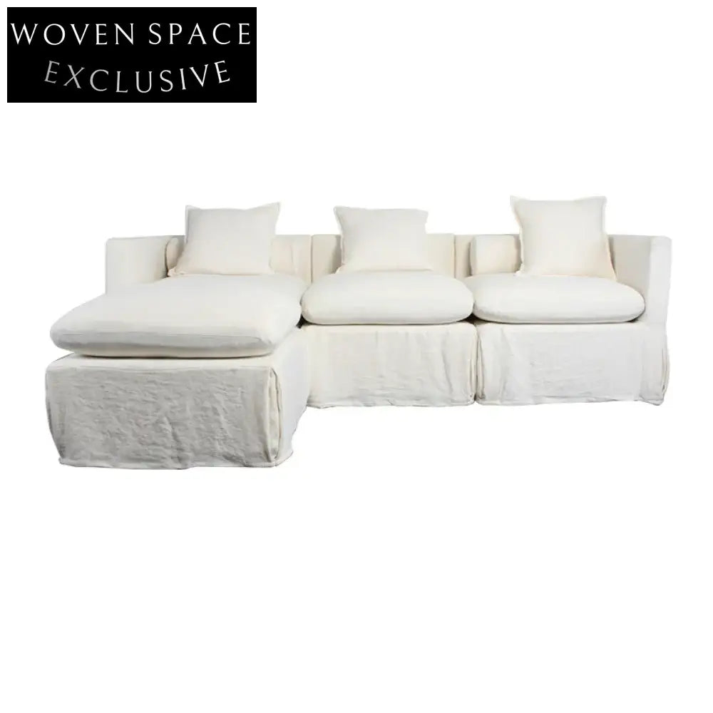 Elegant Modern White Slipcover Three-Seat Sofa Couch Set for Living Room