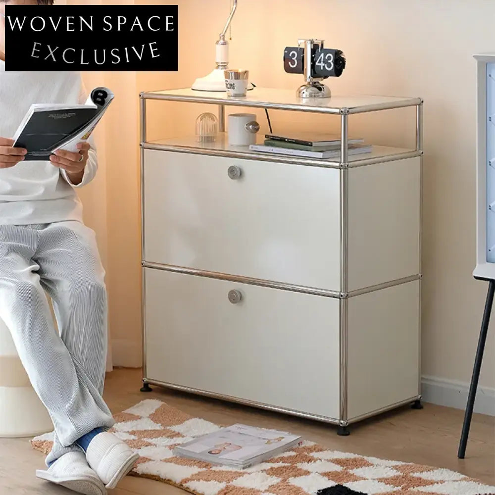 Modern White Stainless Steel Sideboard Cabinet for Living Room Storage