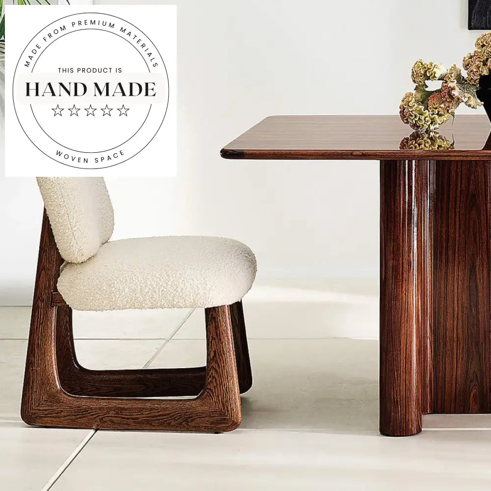 Modern White Teddy Fabric Solid Wood Villa Restaurant Dining Chair