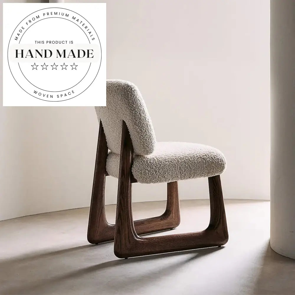 Modern White Teddy Fabric Solid Wood Villa Restaurant Dining Chair