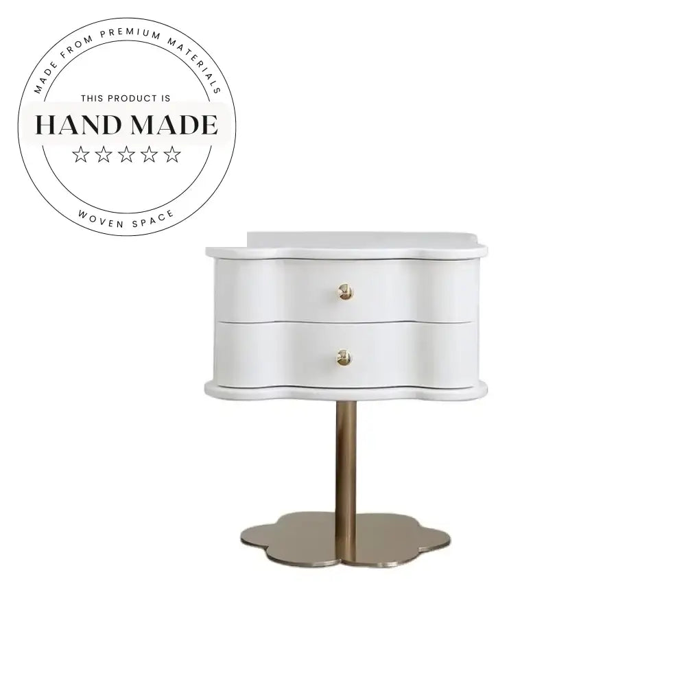 Modern White Wooden Bedside Table with Mirrored Storage Nightstand