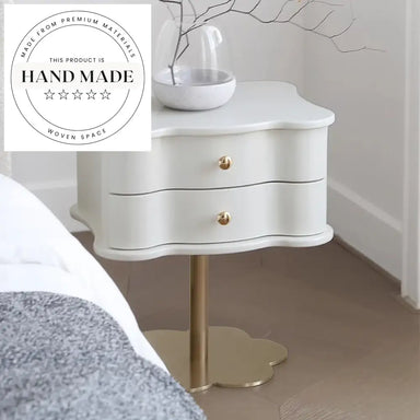 Modern White Wooden Bedside Table with Mirrored Storage Nightstand