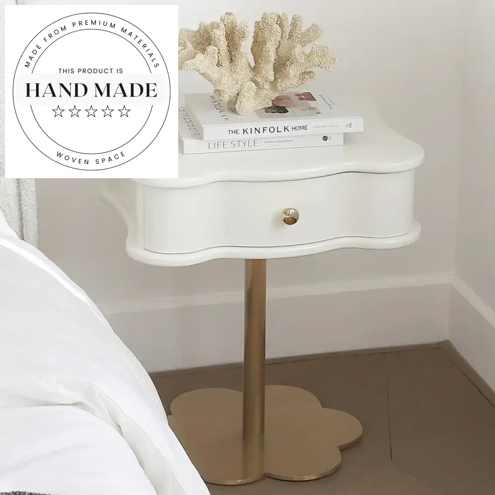 Modern White Wooden Bedside Table with Mirrored Storage Nightstand