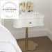 Modern White Wooden Bedside Table with Mirrored Storage Nightstand