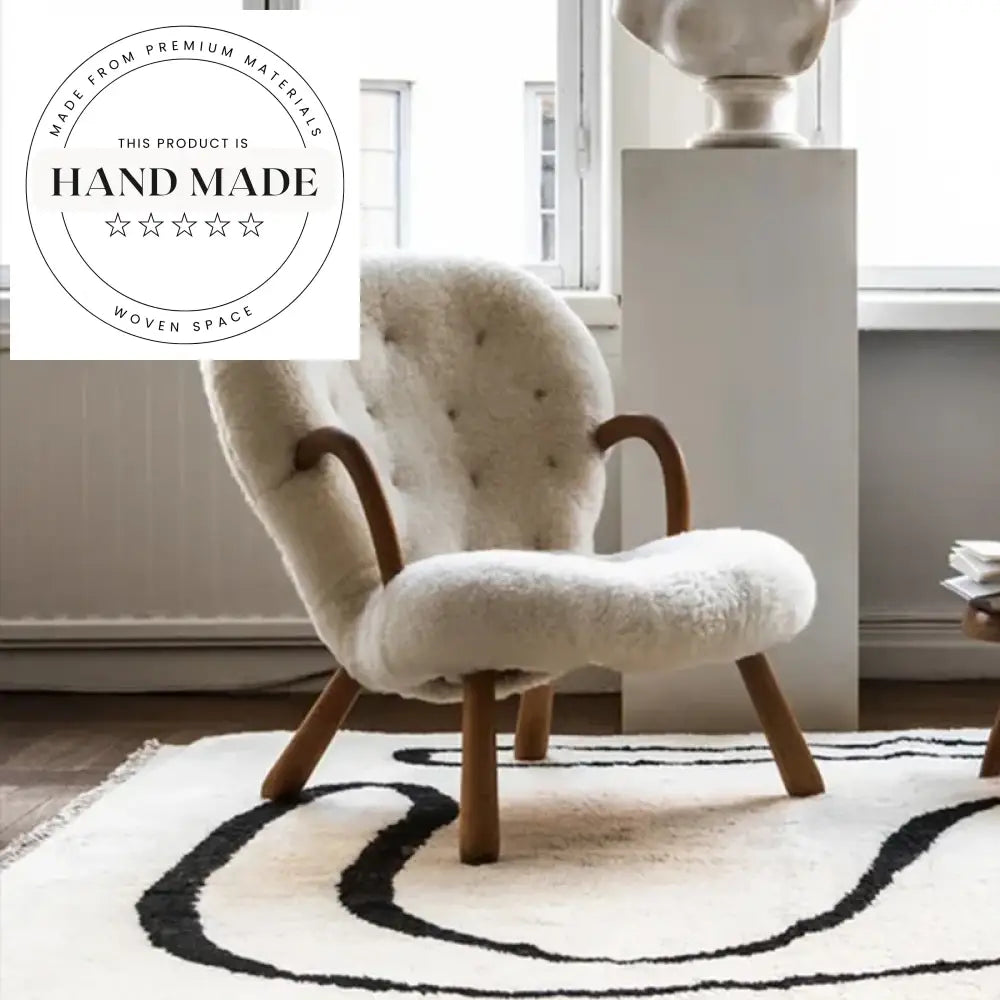Modern White Wool Fabric Solid Wood Frame Comfortable Lounge Chair