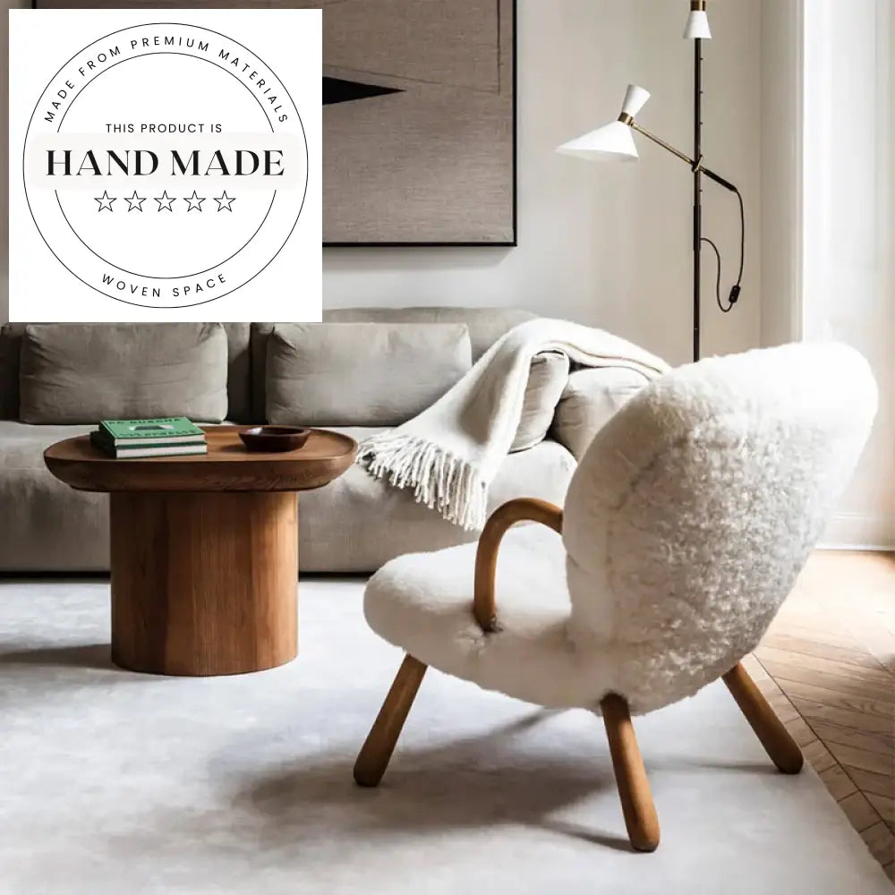 Modern White Wool Fabric Solid Wood Frame Comfortable Lounge Chair