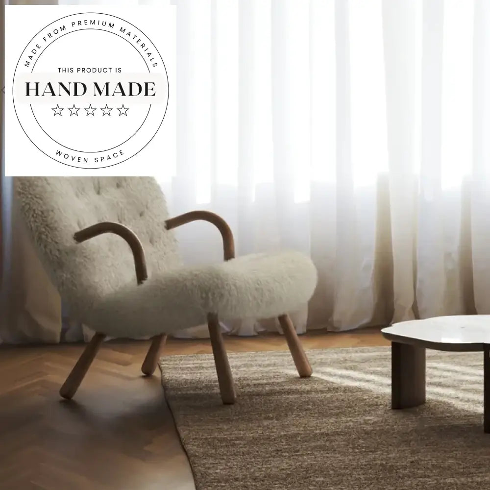 Modern White Wool Fabric Solid Wood Frame Comfortable Lounge Chair