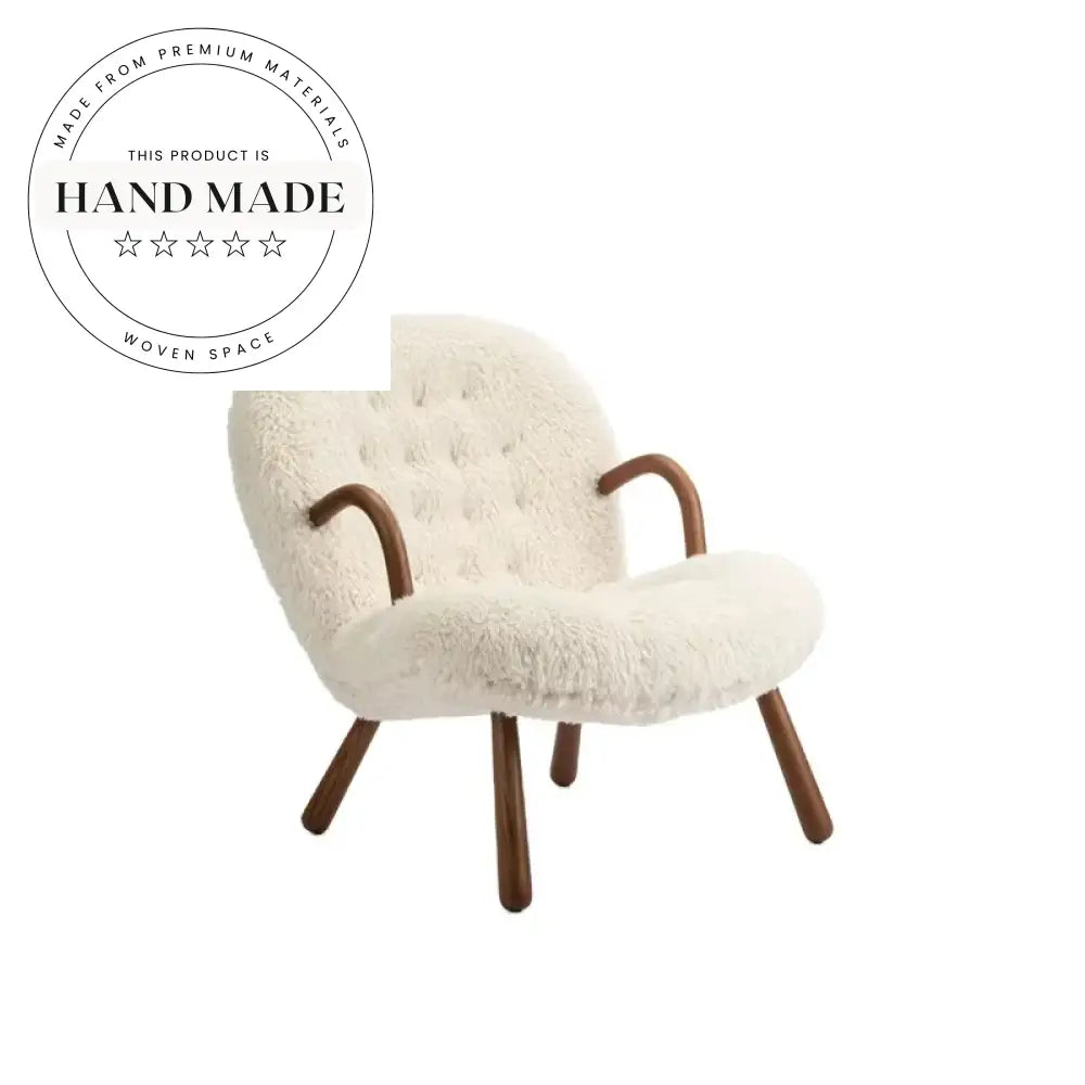 Modern White Wool Fabric Solid Wood Frame Comfortable Lounge Chair