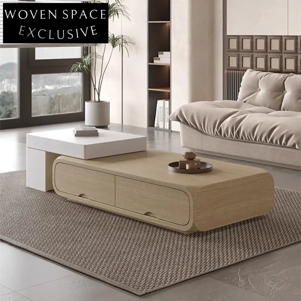 Modern Wood Cream White Walnut Center Coffee Table Set for Living Room