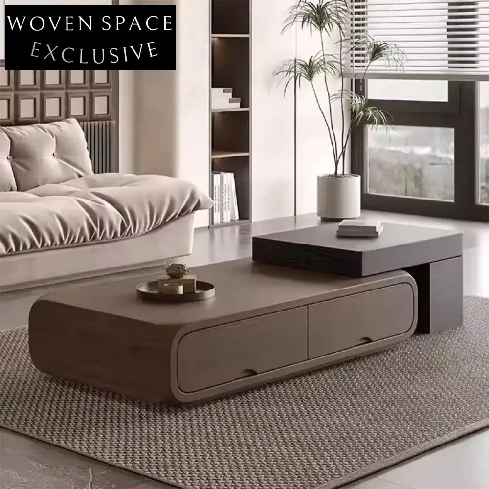 Modern Wood Cream White Walnut Center Coffee Table Set for Living Room