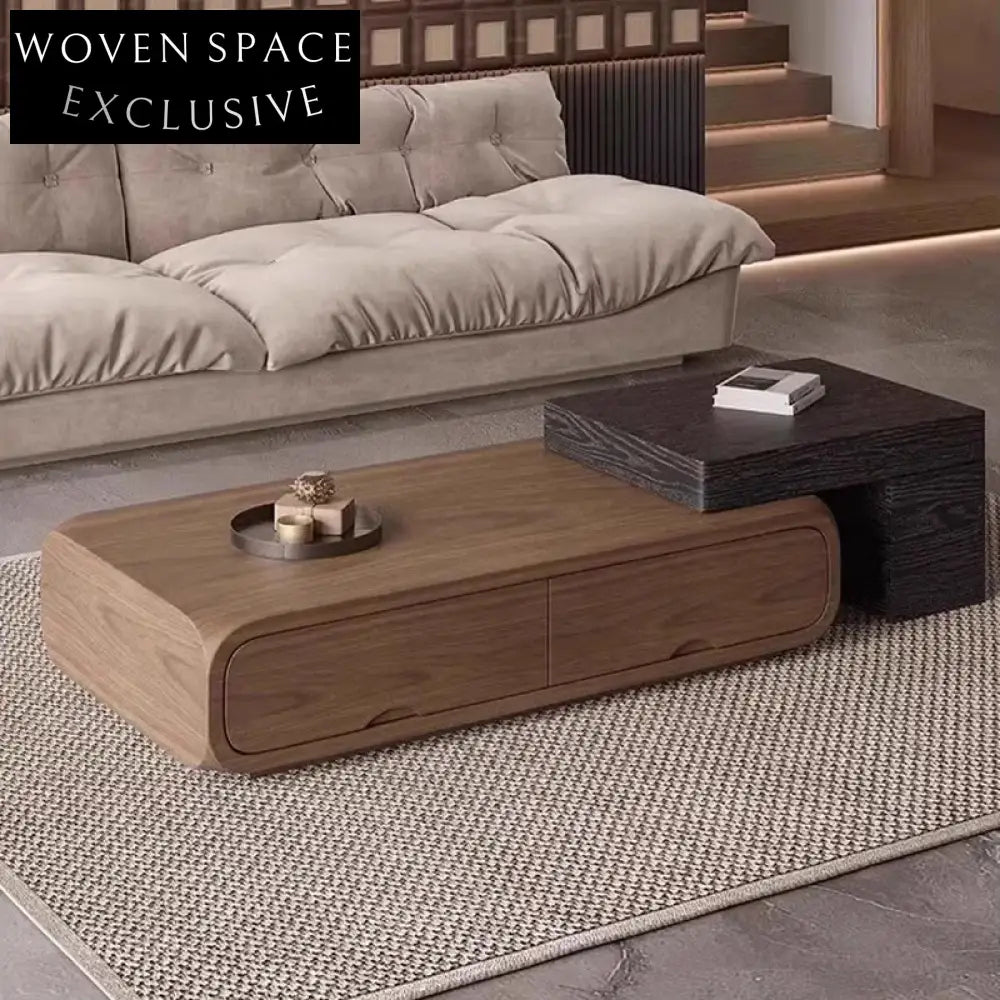 Modern Wood Cream White Walnut Center Coffee Table Set for Living Room