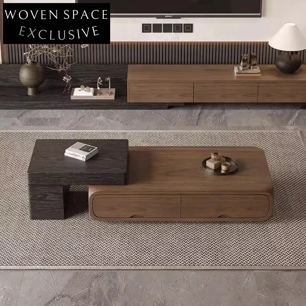 Modern Wood Cream White Walnut Center Coffee Table Set for Living Room