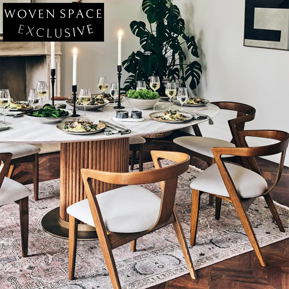 Modern Wood Frame Dining Chair Arc Back Fabric Seat Restaurant Quality