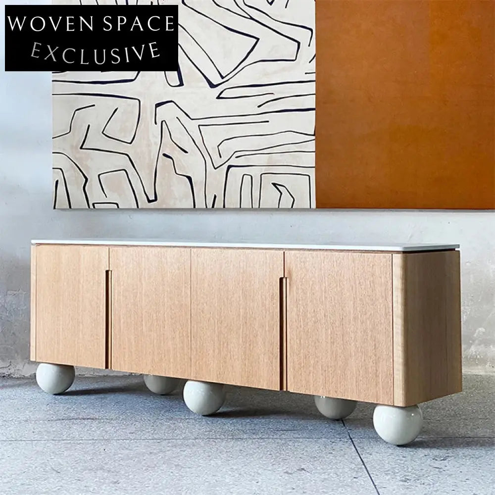 Modern Wood TV Display Stand with Round Ball Base, Living Room Cabinet
