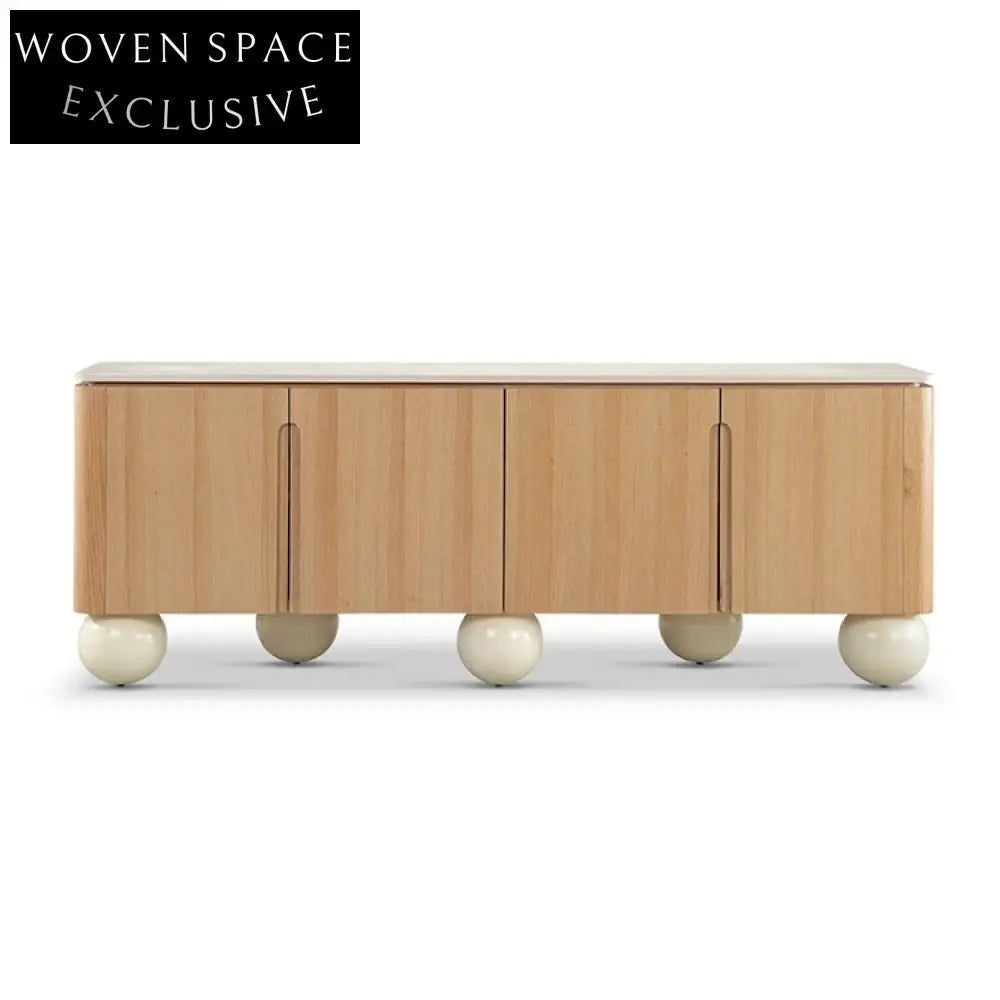 Modern Wood TV Display Stand with Round Ball Base, Living Room Cabinet