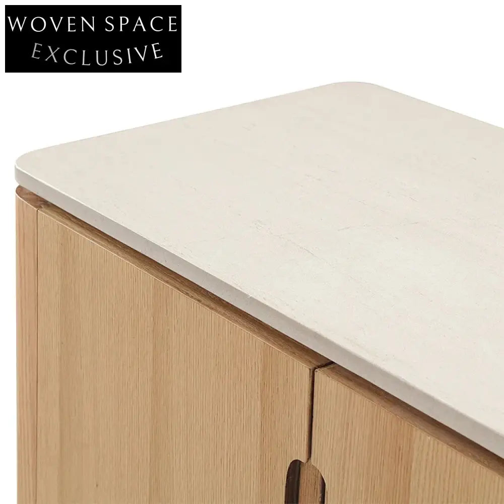 Modern Wood TV Display Stand with Round Ball Base, Living Room Cabinet
