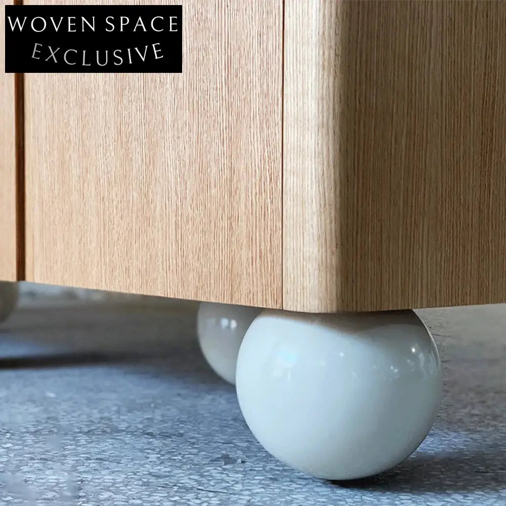 Modern Wood TV Display Stand with Round Ball Base, Living Room Cabinet