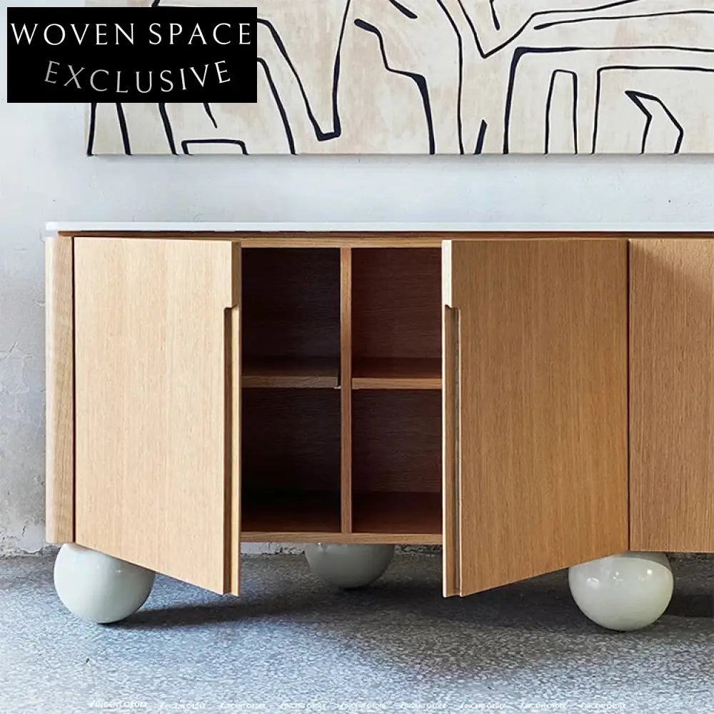 Modern Wood TV Display Stand with Round Ball Base, Living Room Cabinet