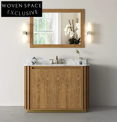 Modern Wood Veneer Light Oak Bathroom Vanity Cabinet with Soft-Close Drawers