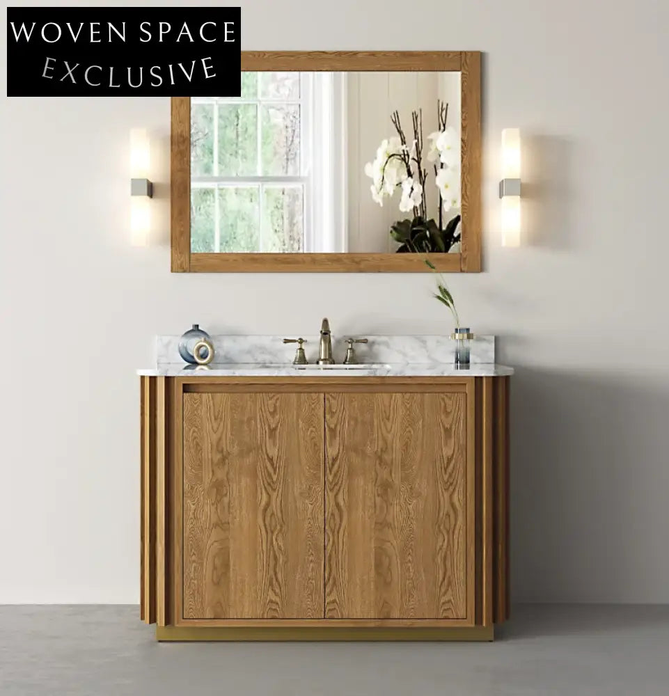 Modern Wood Veneer Light Oak Bathroom Vanity Cabinet with Soft-Close Drawers