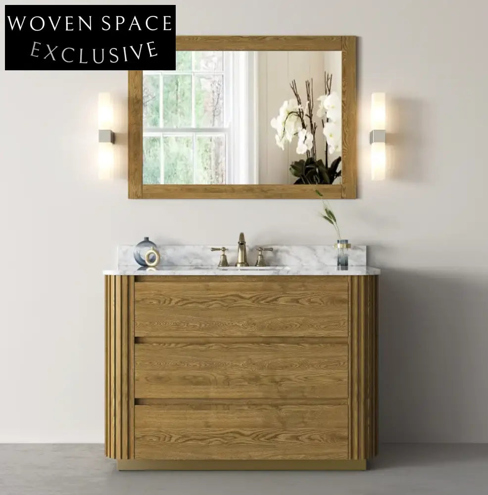 Modern Wood Veneer Light Oak Bathroom Vanity Cabinet with Soft-Close Drawers
