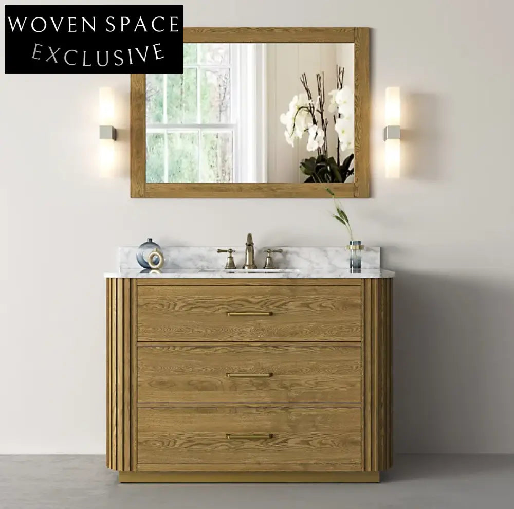 Modern Wood Veneer Light Oak Bathroom Vanity Cabinet with Soft-Close Drawers