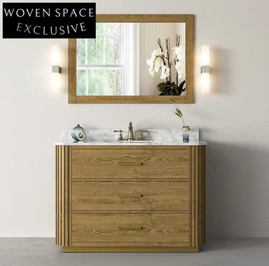 Modern Wood Veneer Light Oak Bathroom Vanity Cabinet with Soft-Close Drawers