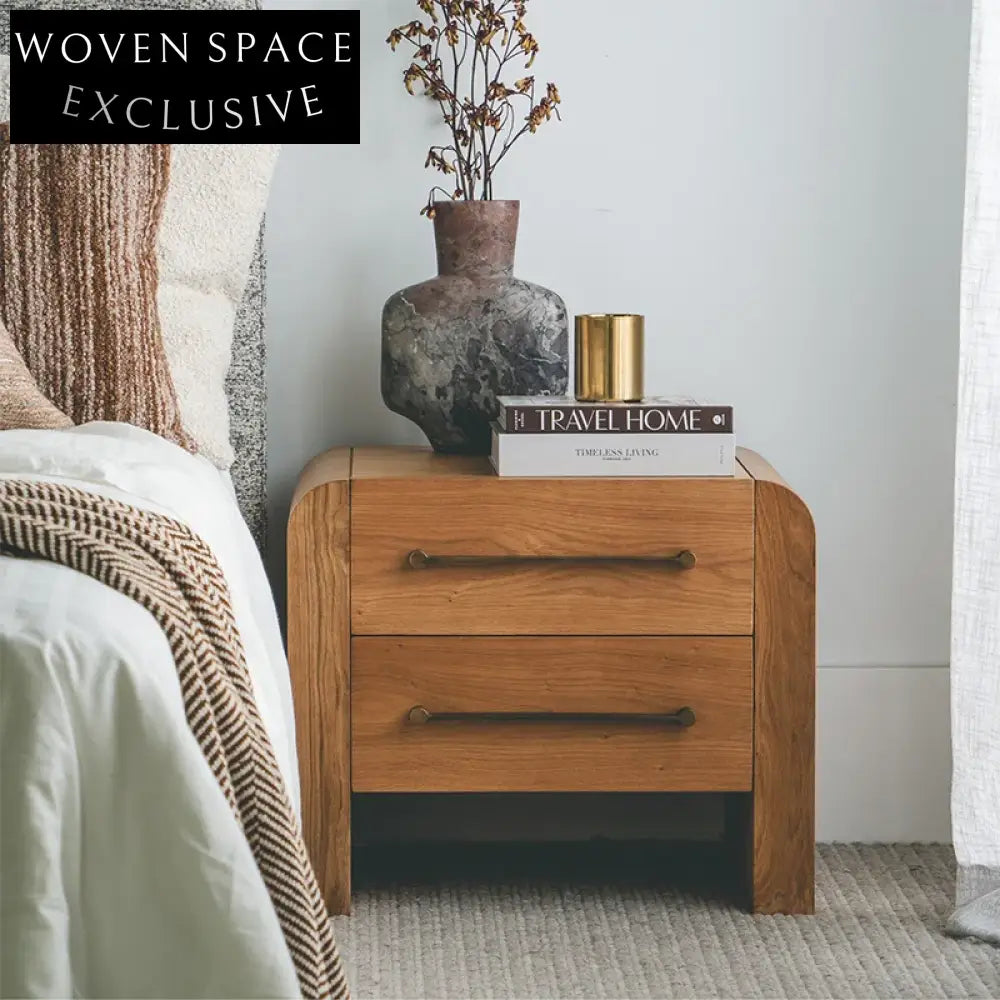 Modern Wood Veneer Nightstand with 2 Drawers for Bedroom Storage
