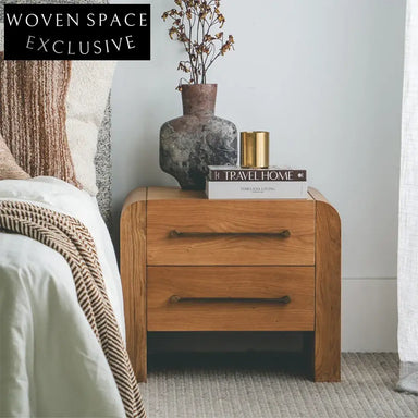 Modern Wood Veneer Nightstand with 2 Drawers for Bedroom Storage