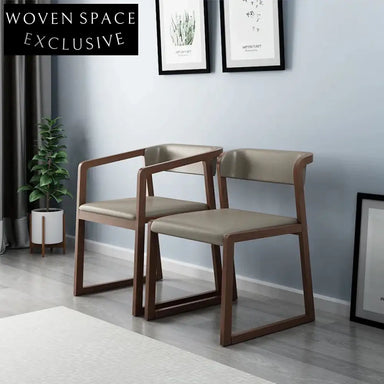 Modern Wooden Arm Dining Chair with Upholstered Leather Seat