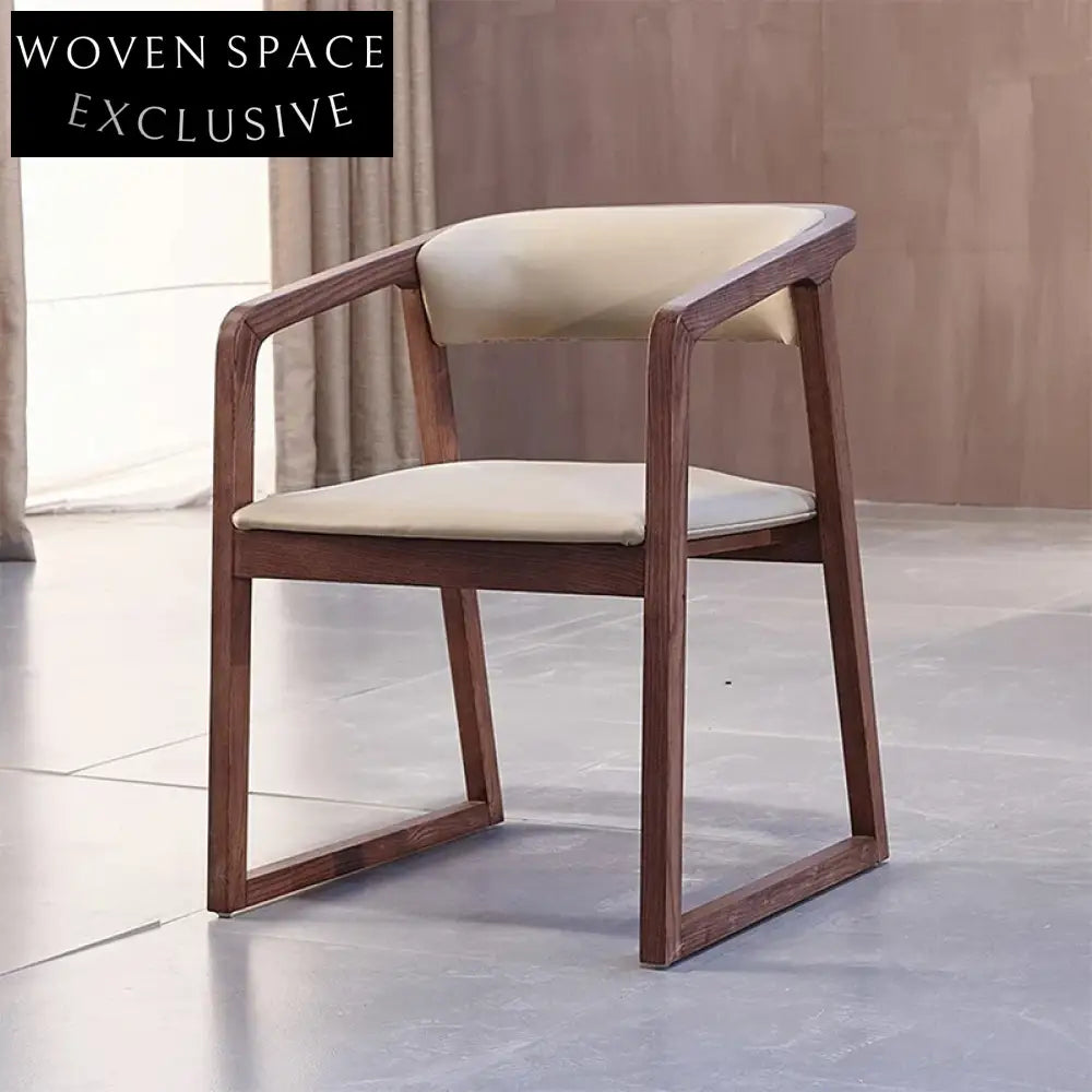 Modern Wooden Arm Dining Chair with Upholstered Leather Seat