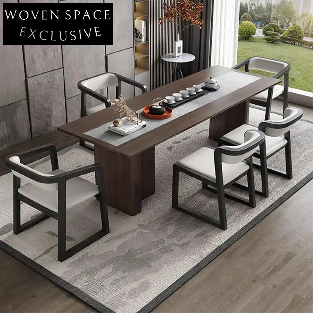 Modern Wooden Arm Dining Chair with Upholstered Leather Seat