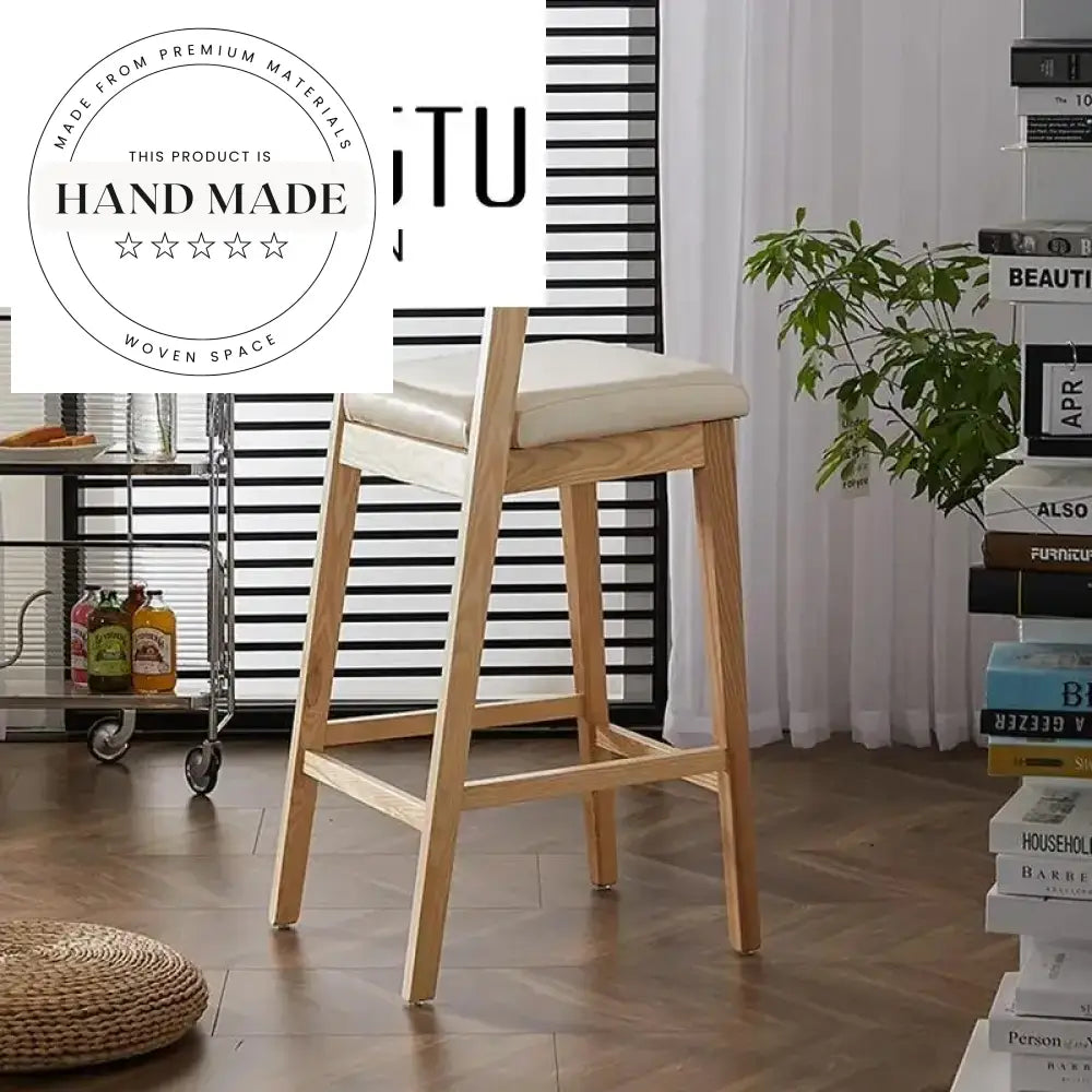 Modern Wooden Bar Stool with Leather Cushion for Dining & Cafe