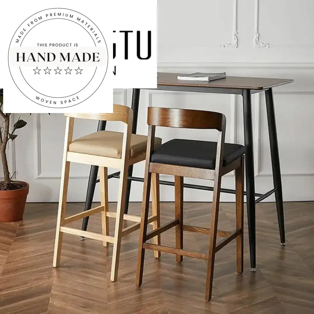 Modern Wooden Bar Stool with Leather Cushion for Dining & Cafe