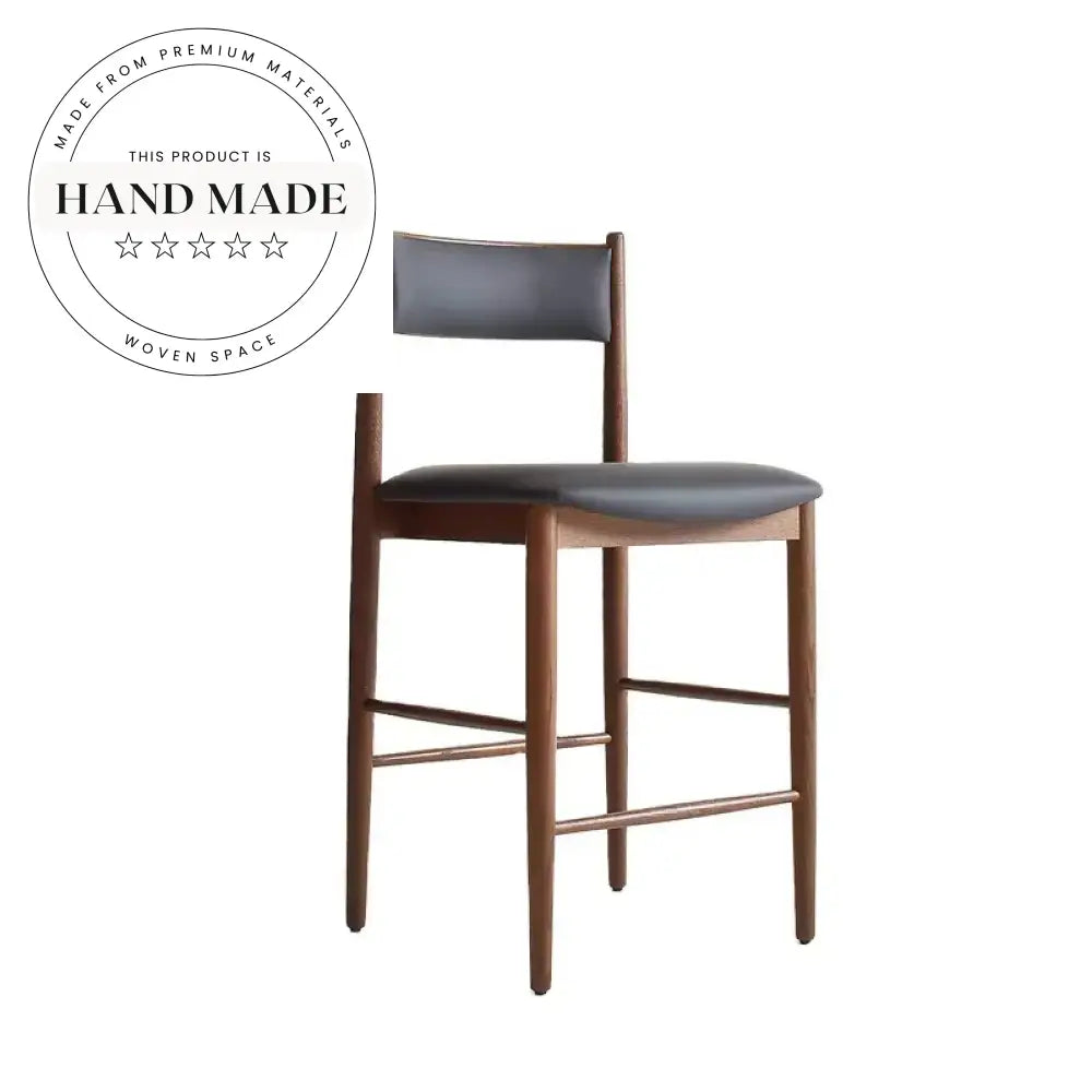 Modern Wooden Black Leather Counter Stool for Kitchen Bar Dining Chair