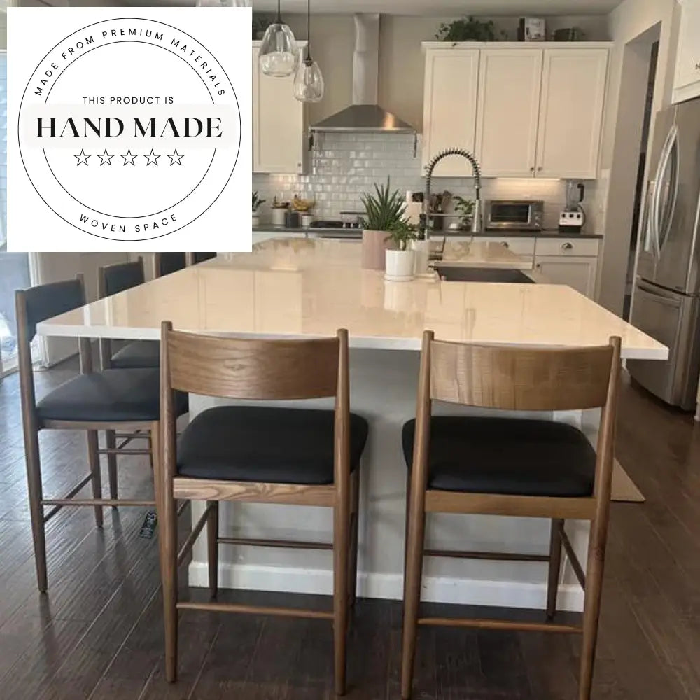 Modern Wooden Black Leather Counter Stool for Kitchen Bar Dining Chair