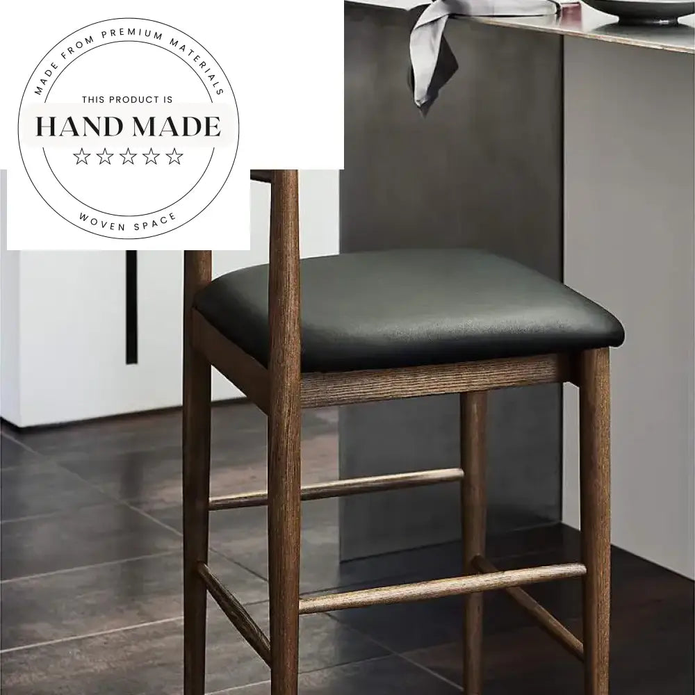 Modern Wooden Black Leather Counter Stool for Kitchen Bar Dining Chair